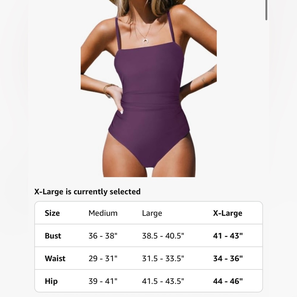 CUPSHE Women Swimsuit One Piece Bathing Suit Square Neck Cutout Back F14 - Picture 4 of 8